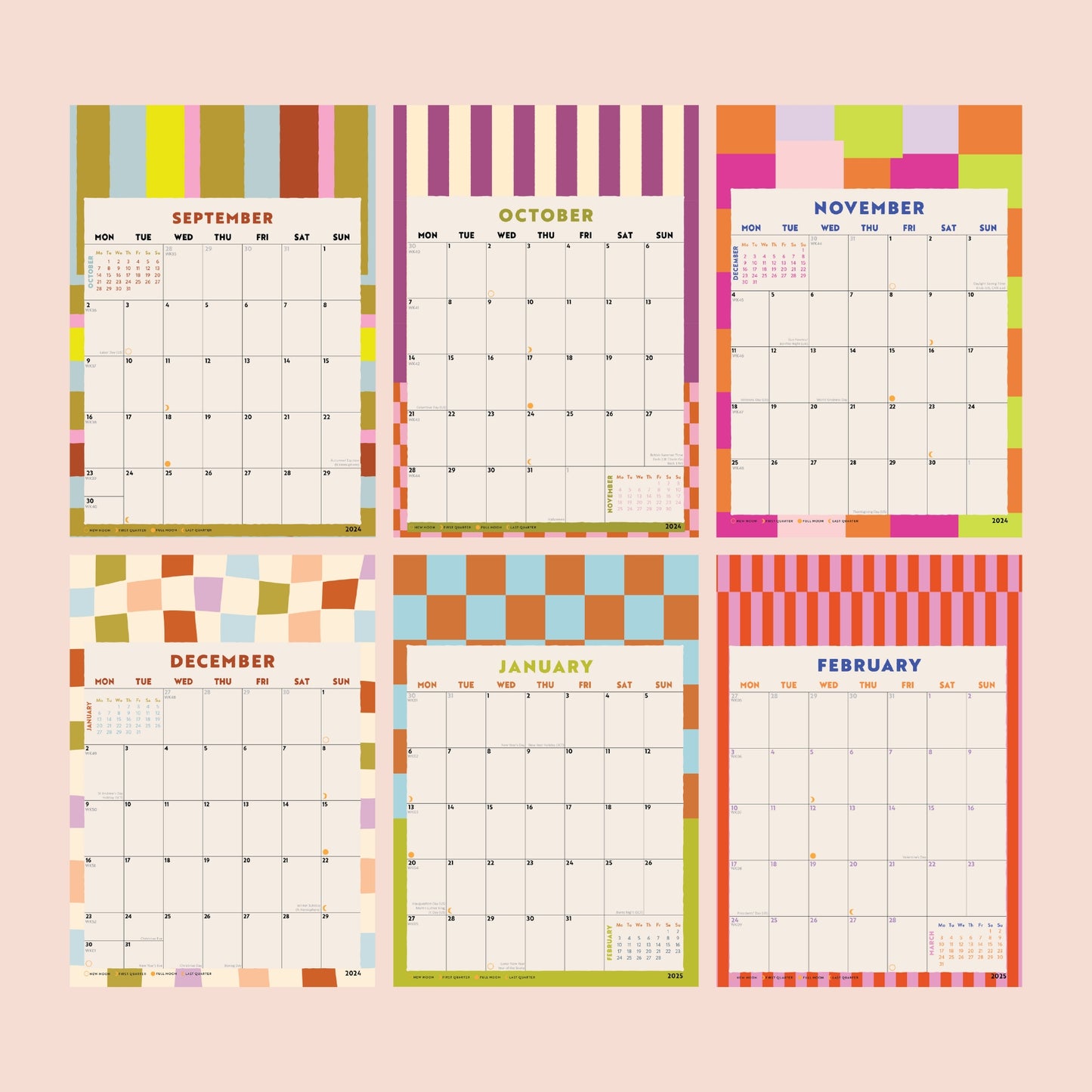 2024-2025 Mid Year Checks and Stripes Wall Calendar