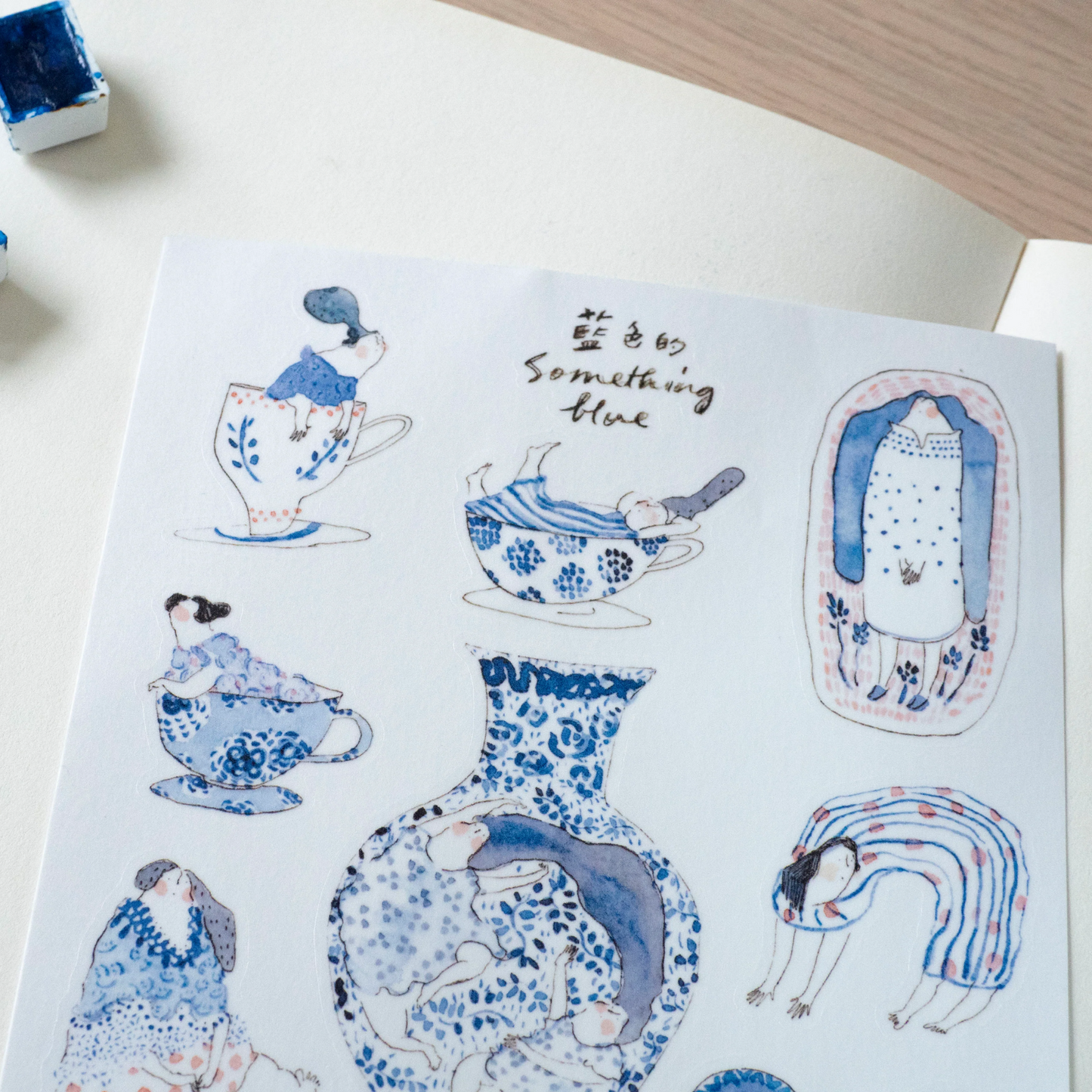 Illustrated blue sticker sheet