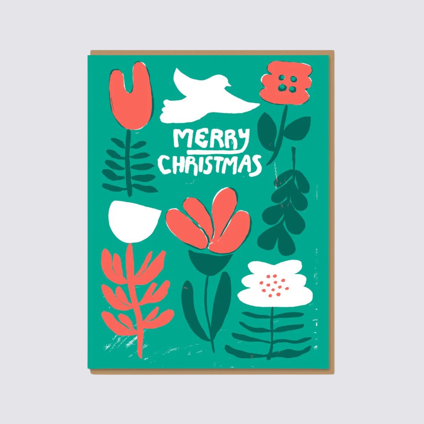 green Merry Christmas card matching envelope