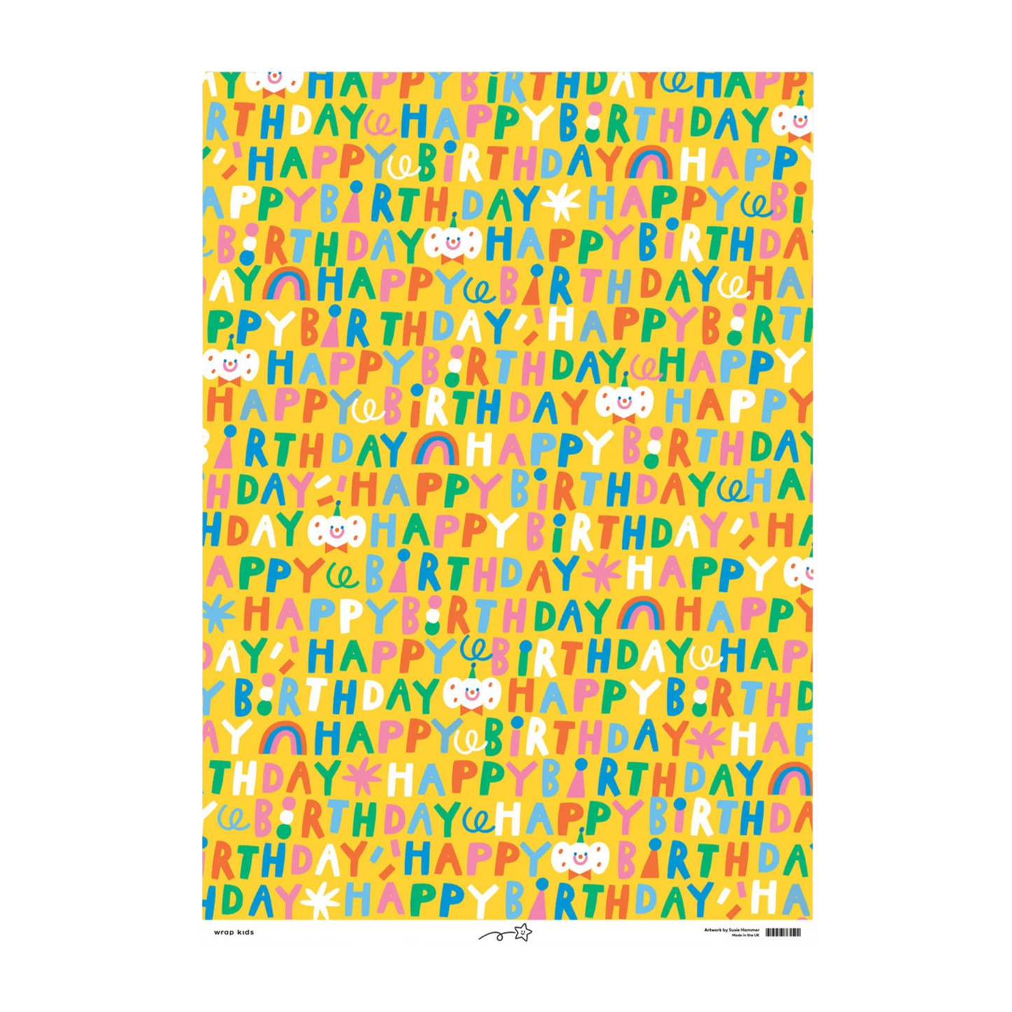 Happy Birthday Colourful Yellow Wrapping Paper by Wrap