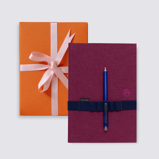 Mulberry Red Notebook, Band & Primo Pen Trio - Ballpoint