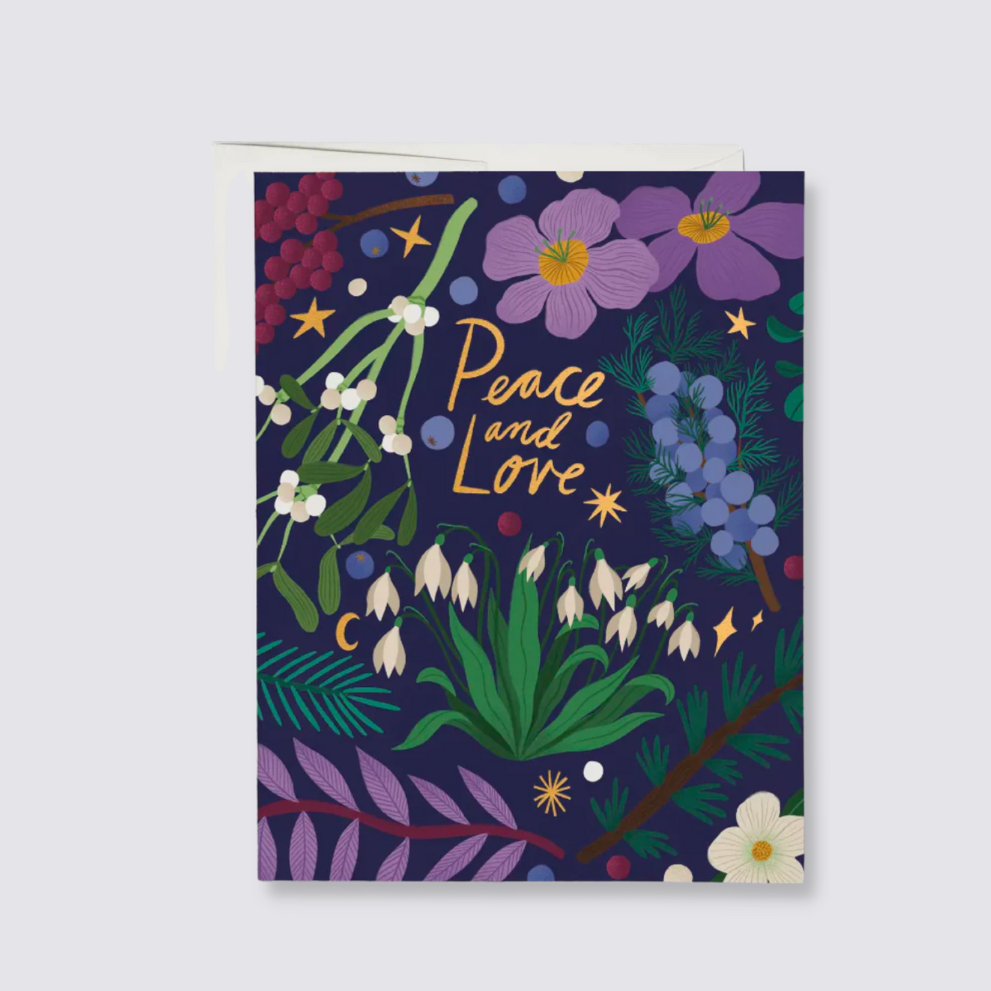 peace and love winter flowers card