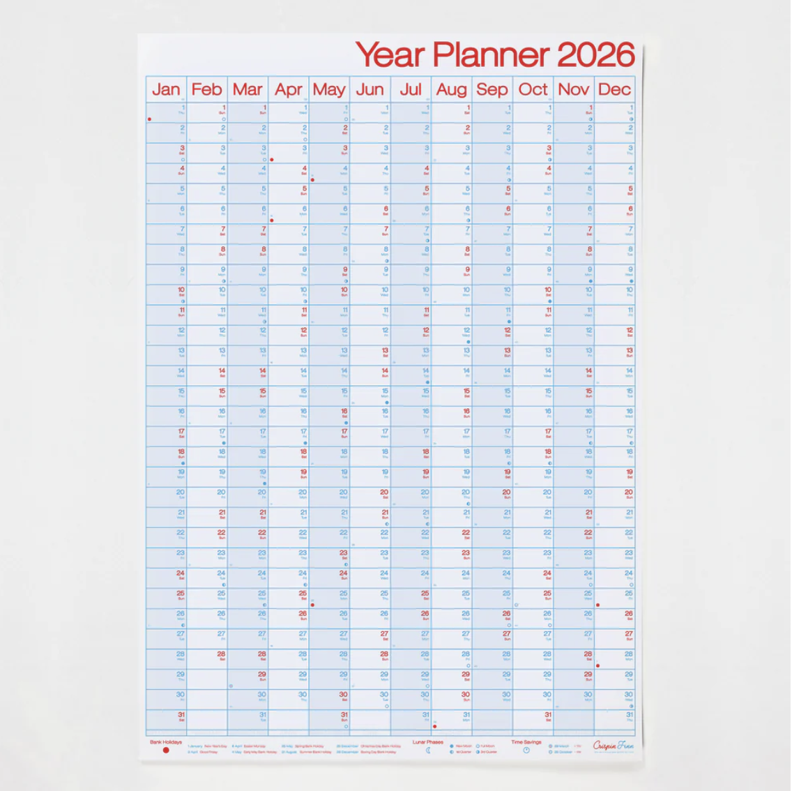 2026 Wall Planner - Portrait – Papersmiths