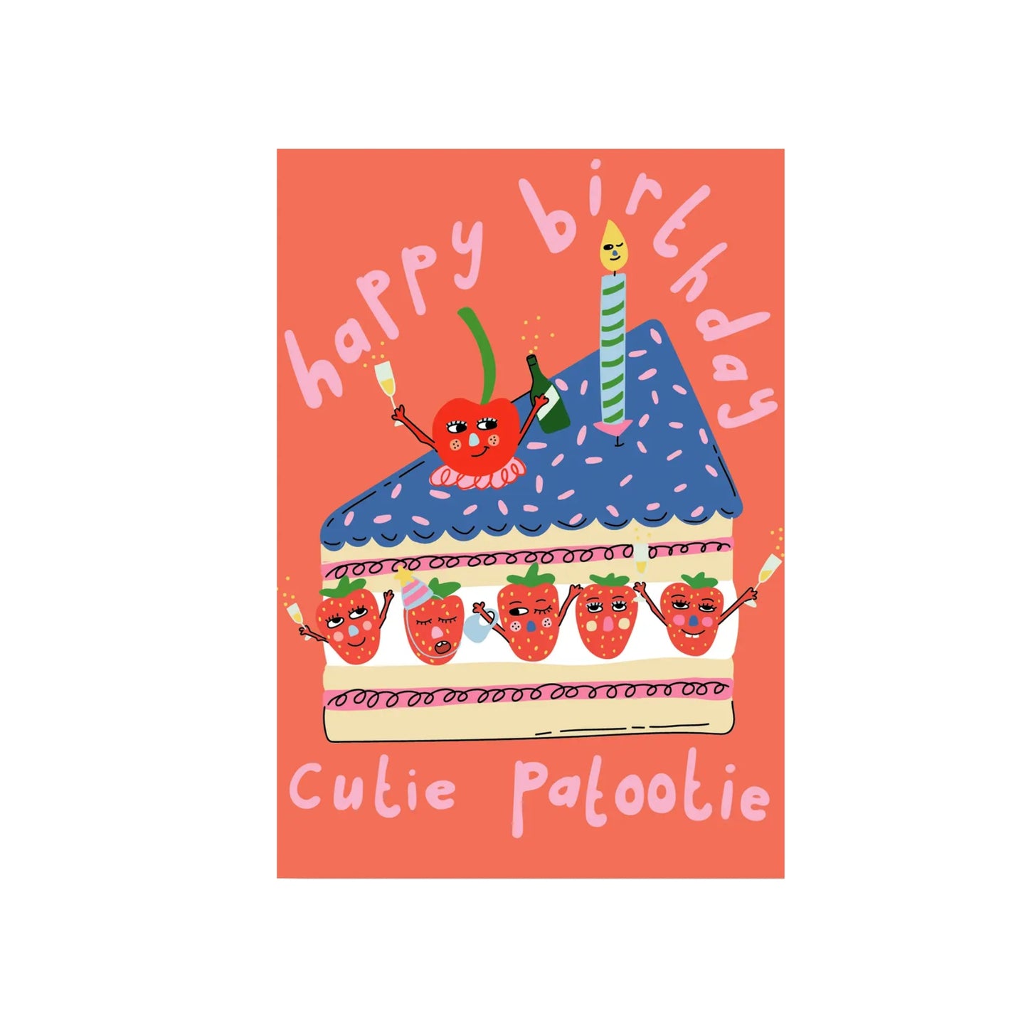 Cutie Patootie Happy Birthday Card bright colourful illustration