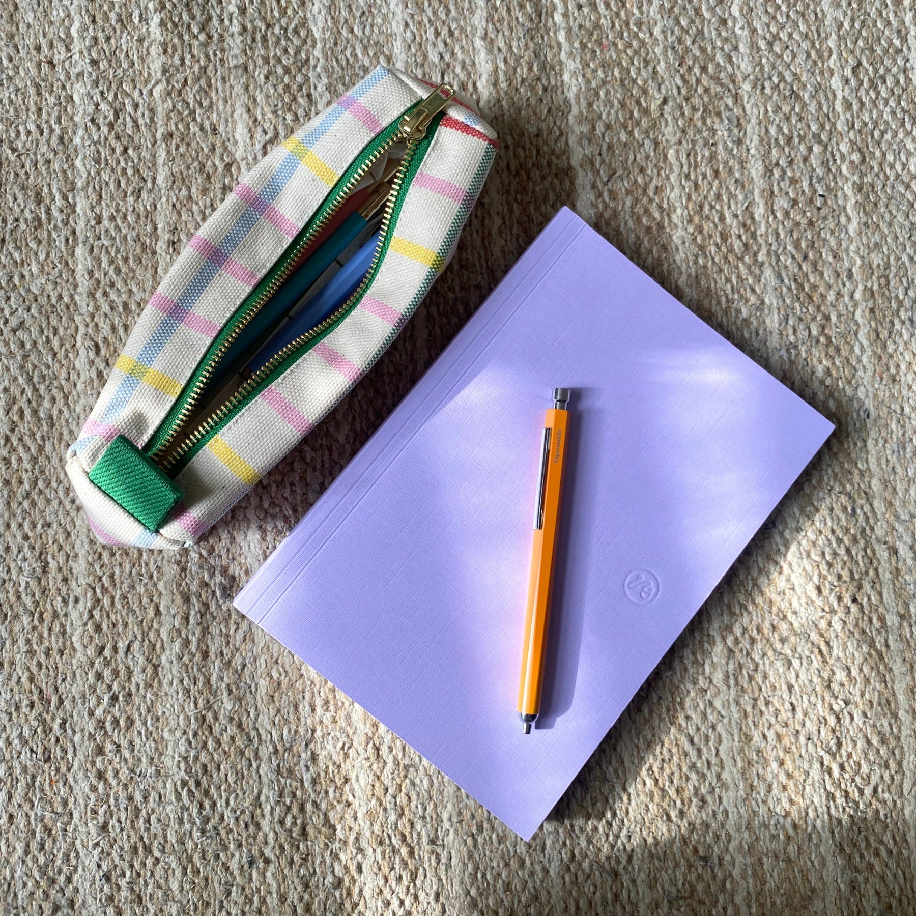pastel checked organic cotton pencil case