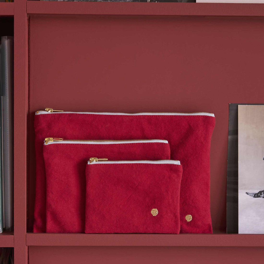 Red Pencil case with zip up design - made in Portugal. Water repellent.