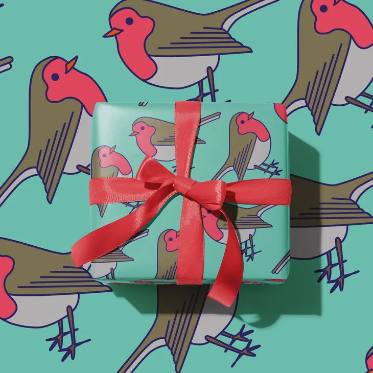 Bold robin print gift wrap