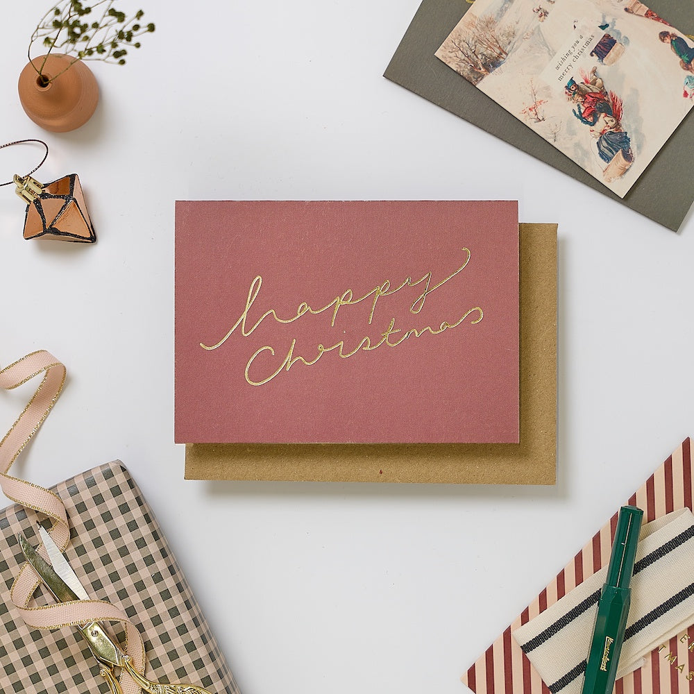 burgundy happy christmas card katie leamon