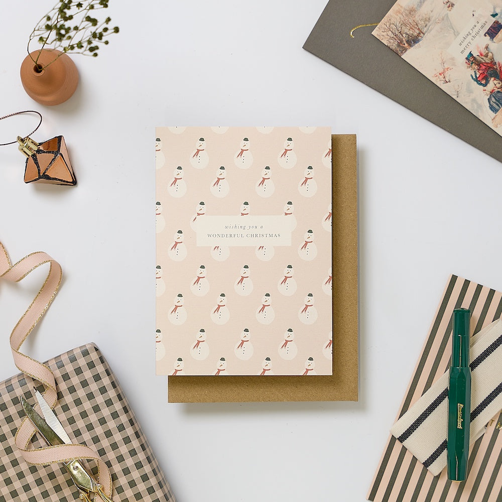 delicate snowman print set of christmas cards