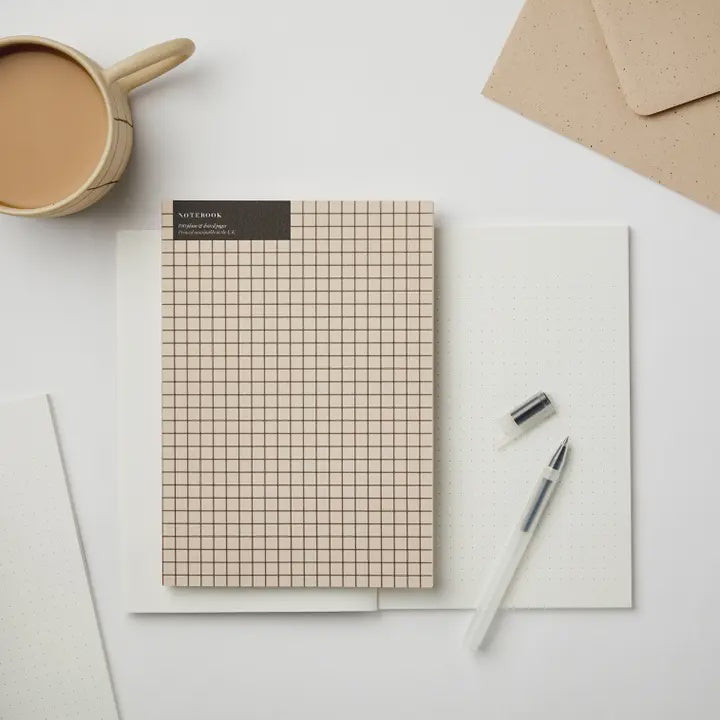 Greige Graph A5 Notebook - Dot Grid and Plain