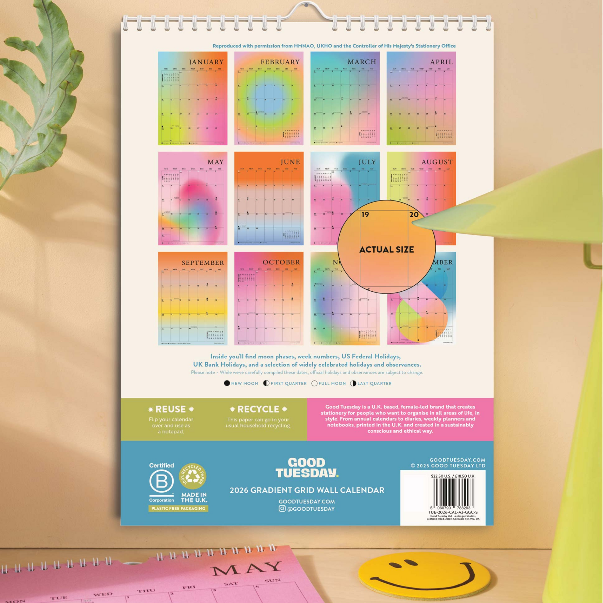 2026 Wirebound Calendar - Gradient Grid