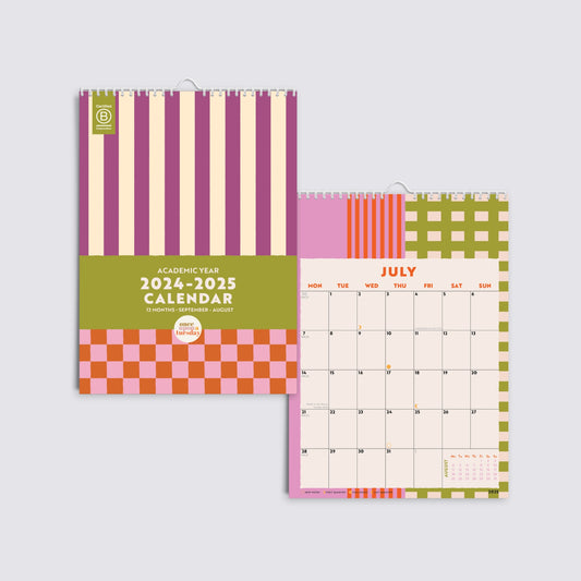 2024-2025 Mid Year Checks and Stripes Wall Calendar