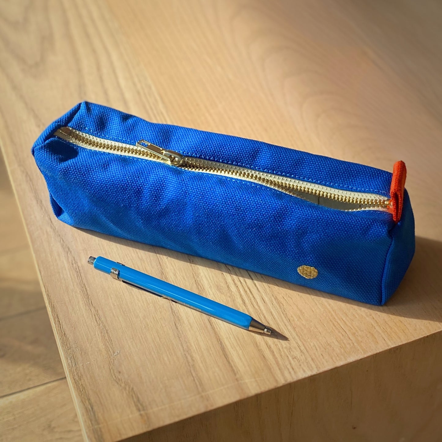 organic cotton blue pencil case