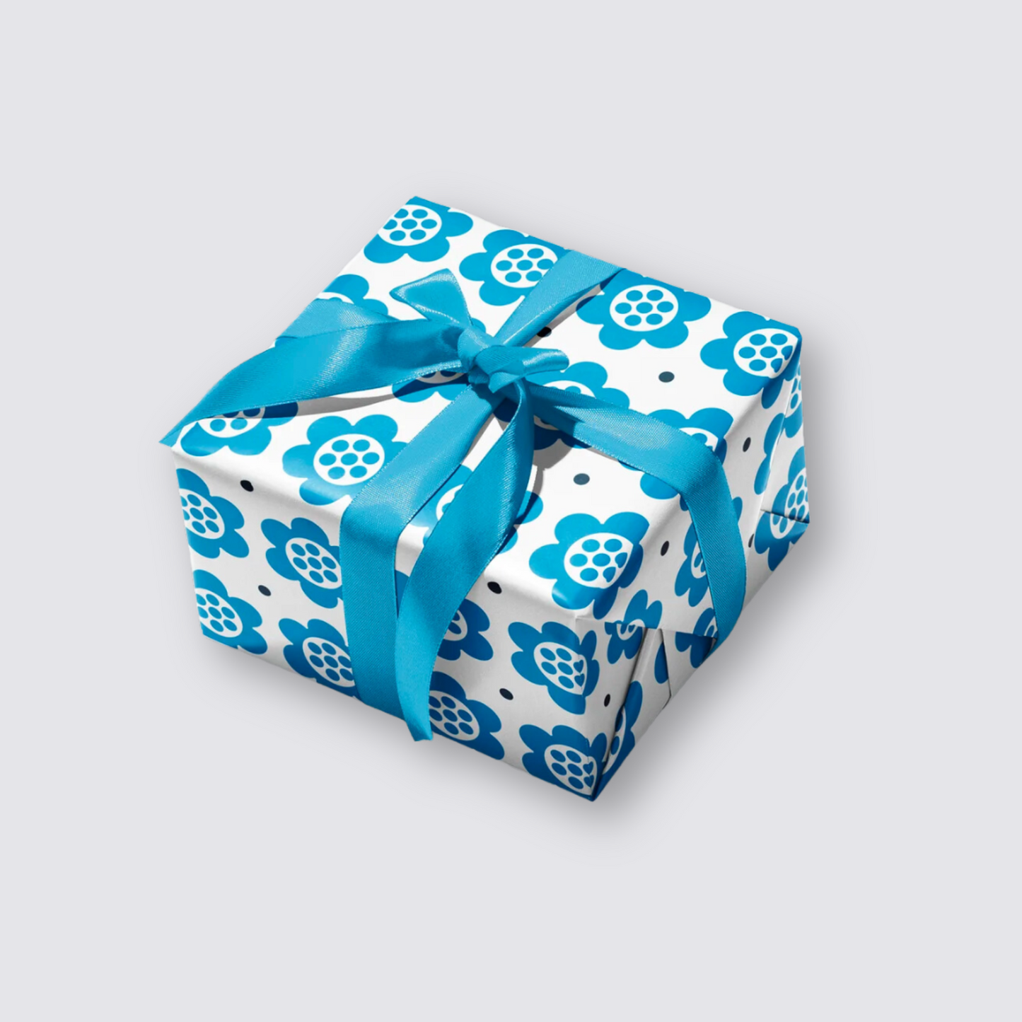 blue flower print double sided gift wrap