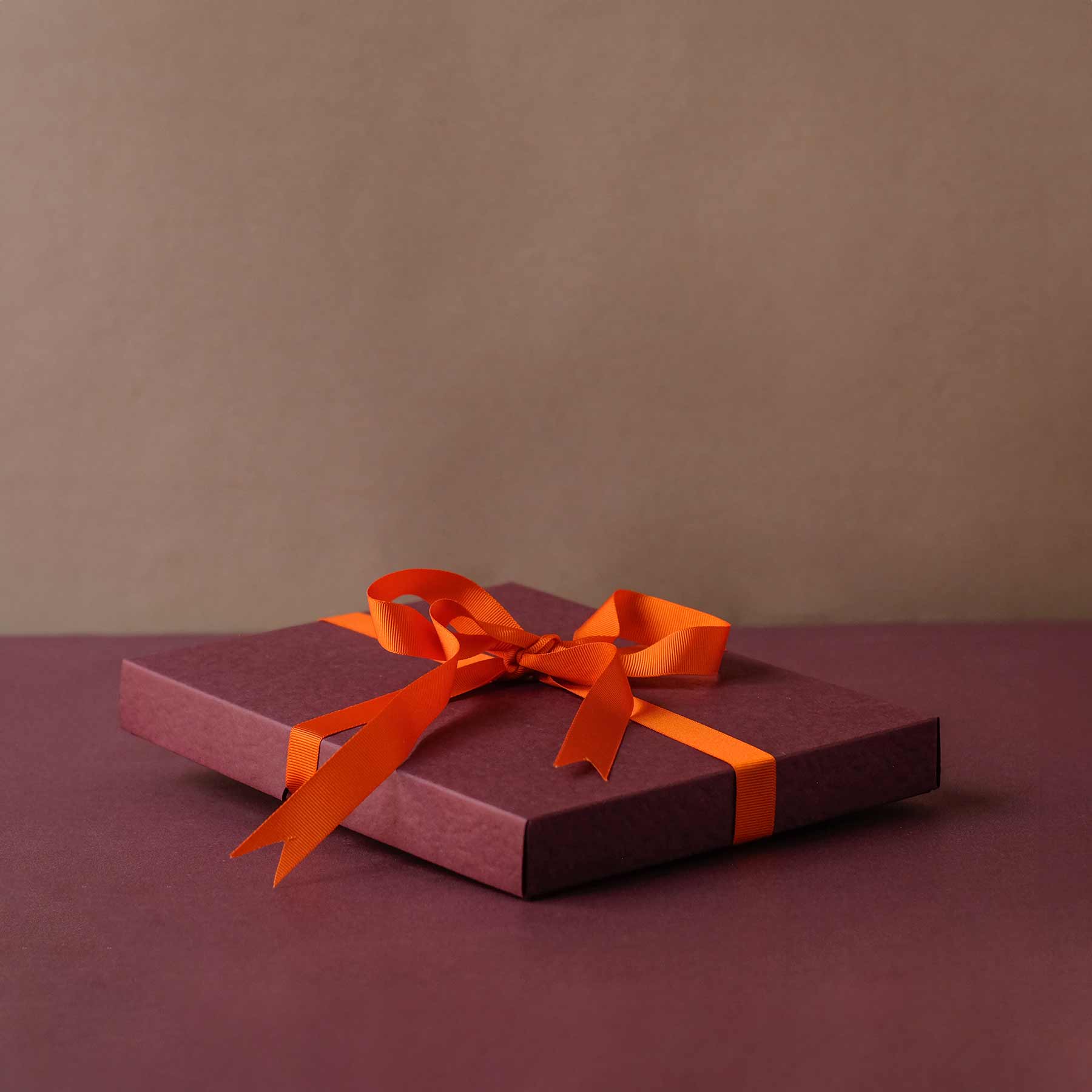 Small Gift Box - Burgundy with Orange Ribbon