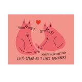 Nine Loves Cat card for Valentine's Day. Pink cat illustration. 