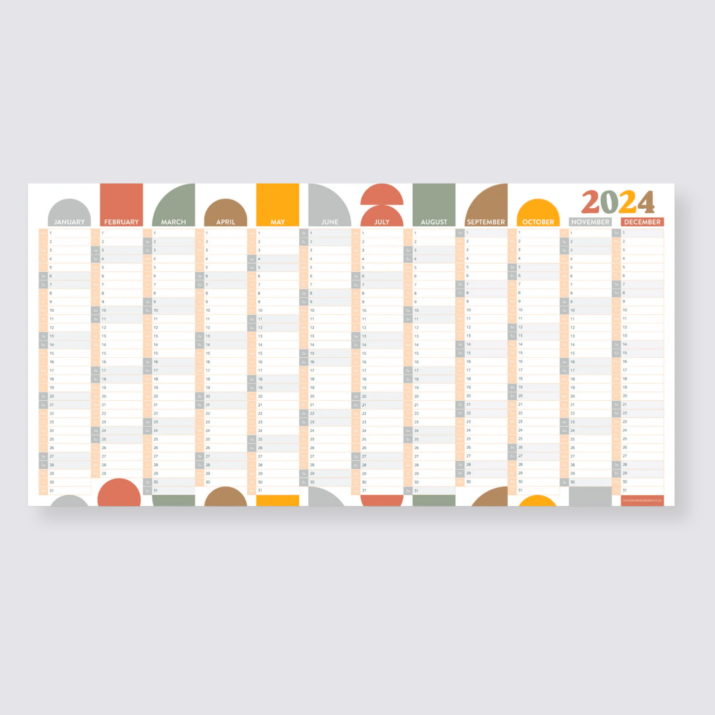 Compact landscape yearly wall planner 2024