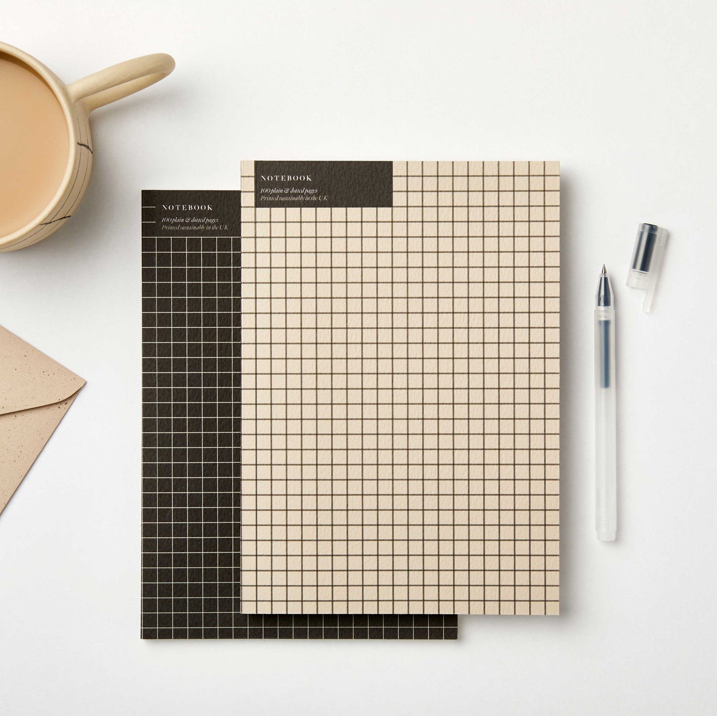 Greige Graph A5 Notebook - Dot Grid and Plain