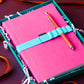 Fuchsia Notebook, Pen and Band Trio - Primo Ballpoint Pen / Ruled Paper