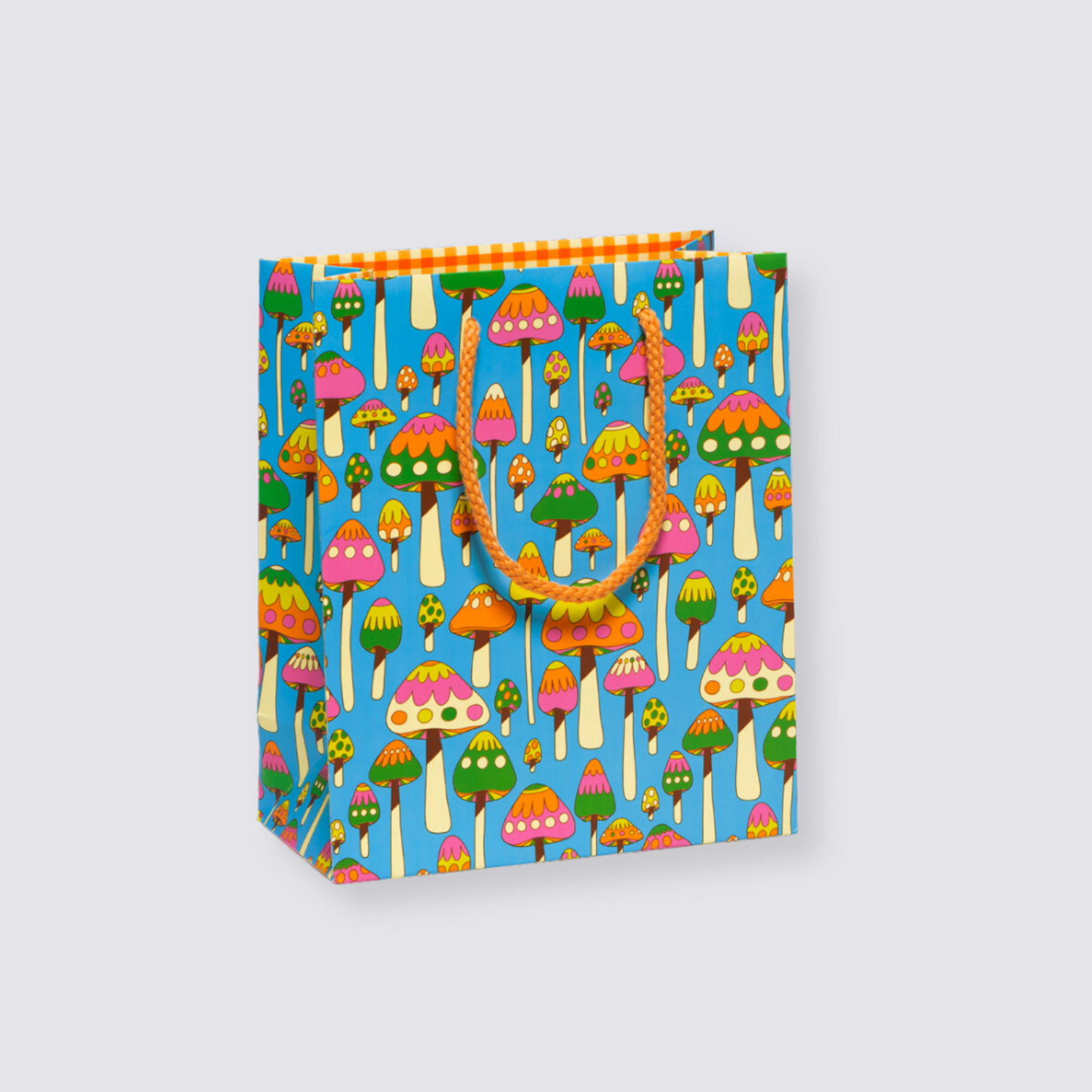 Gift bag with colourful groovy mushroom print