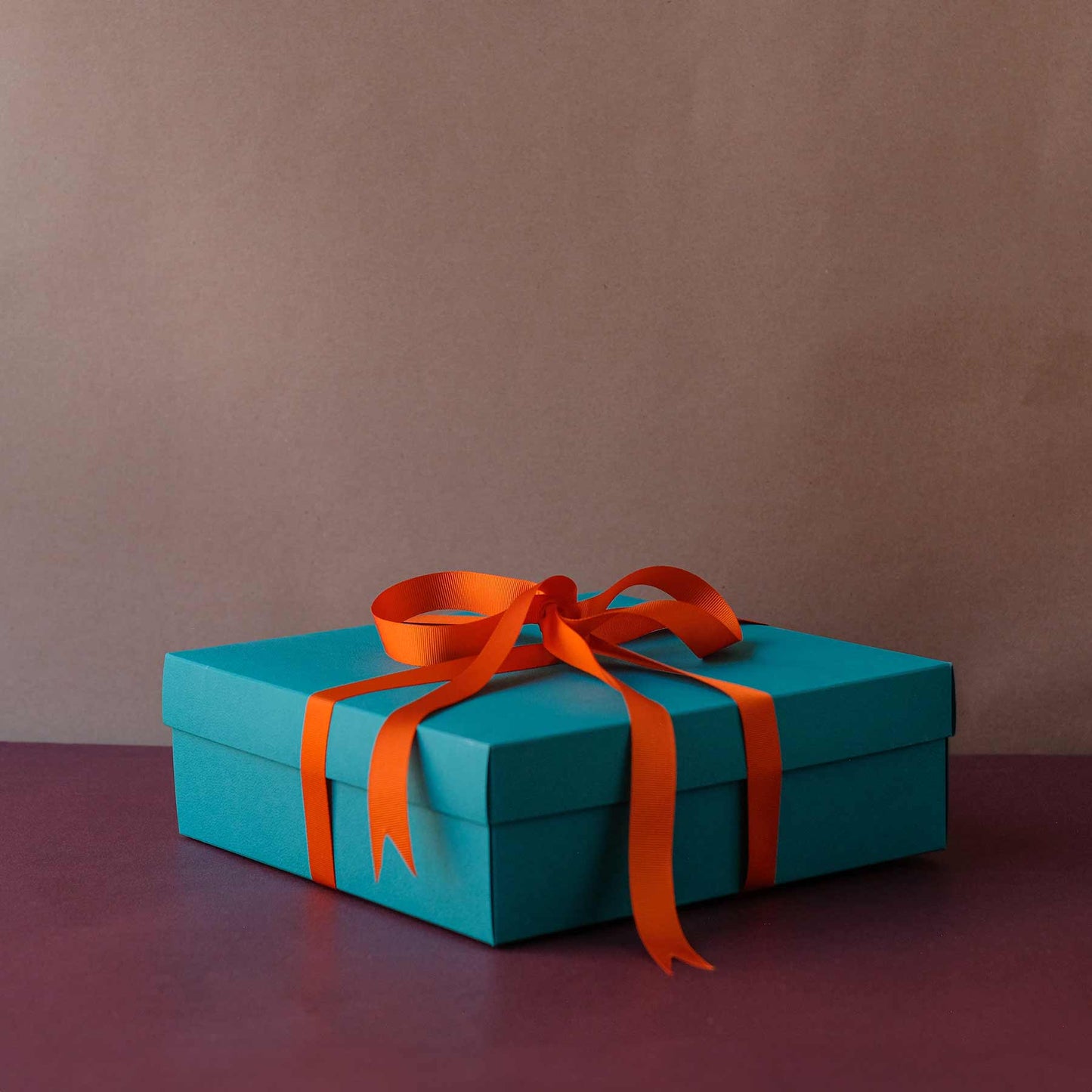 Large Gift Box - Teal with orange ribbon