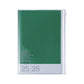 Green diary with white text on a white background