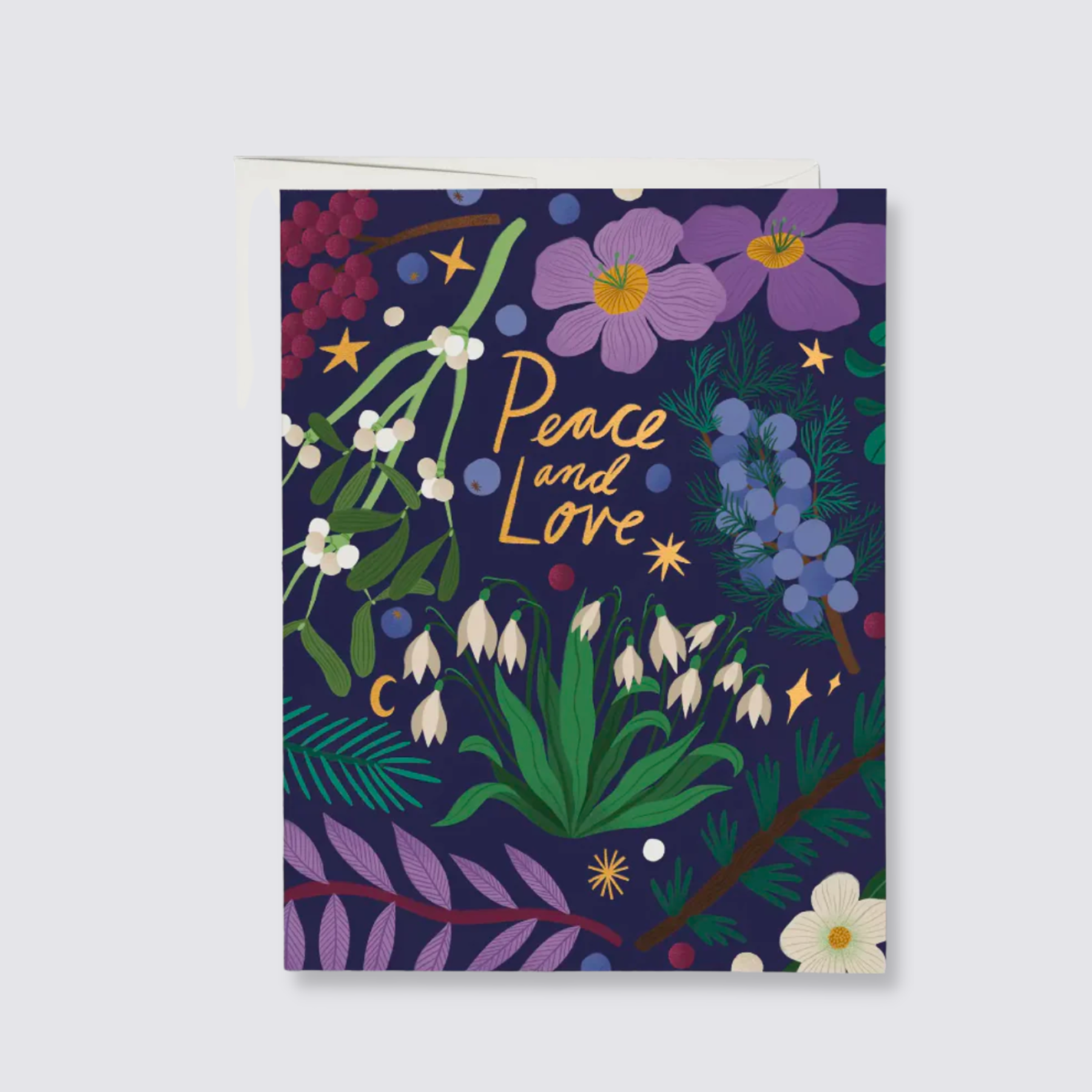 peace and love winter flowers card