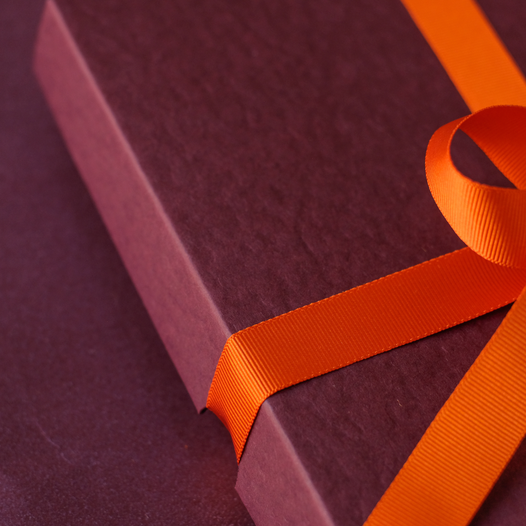 Small Gift Box - Burgundy with Orange Ribbon