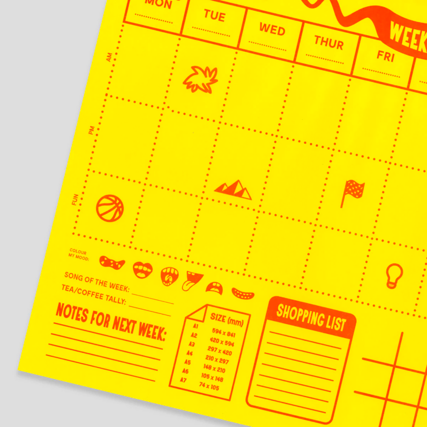 A3 Weekly Desk Planner Yellow