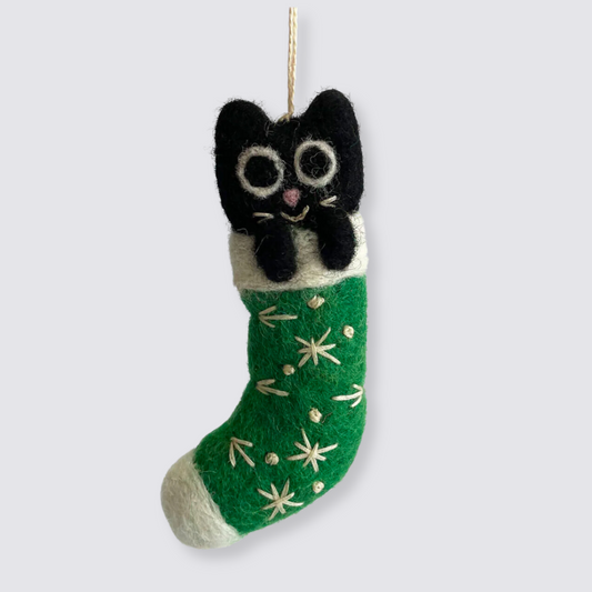 Cat in stocking christmas hanging felt ornament