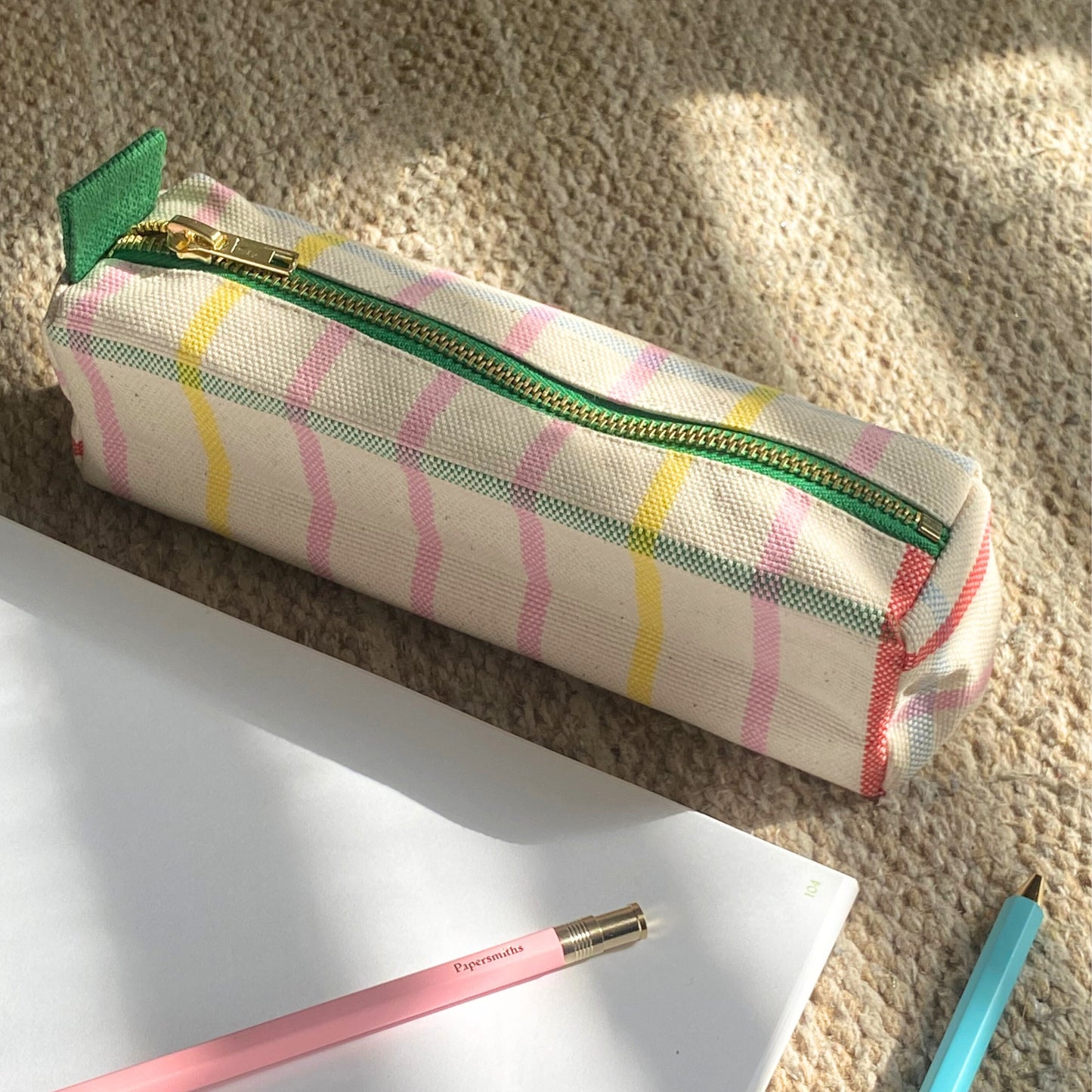 organic cotton pastel checked pencil case