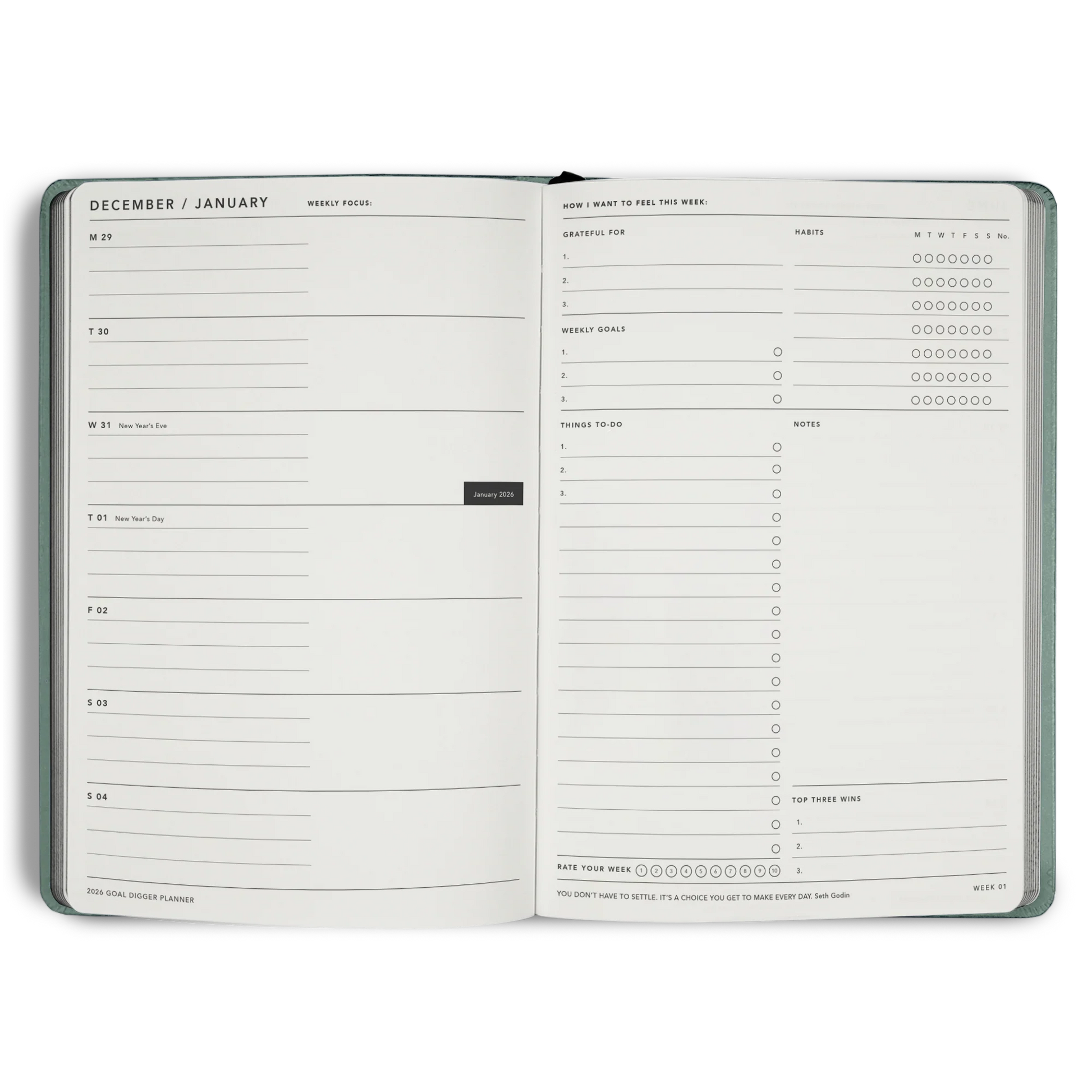 2026 Goal Digger Diary - Classic / Sea Green