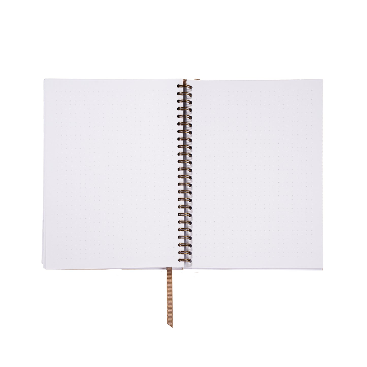 Open notebook with blank pages on a white background