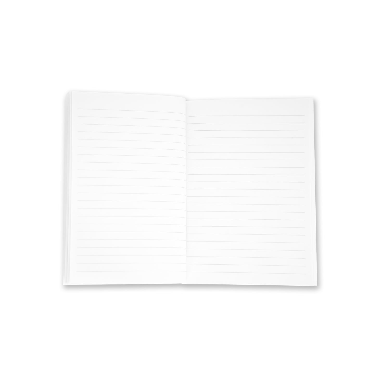White notebook with a lined ruled pattern on a white background