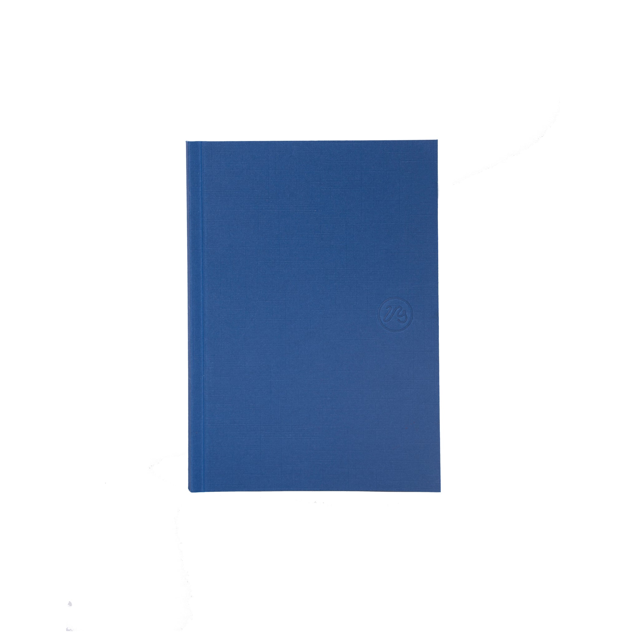 Blue notebook with a logo on a white background