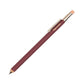 Maroon pencil with silver and gold accents on a white background