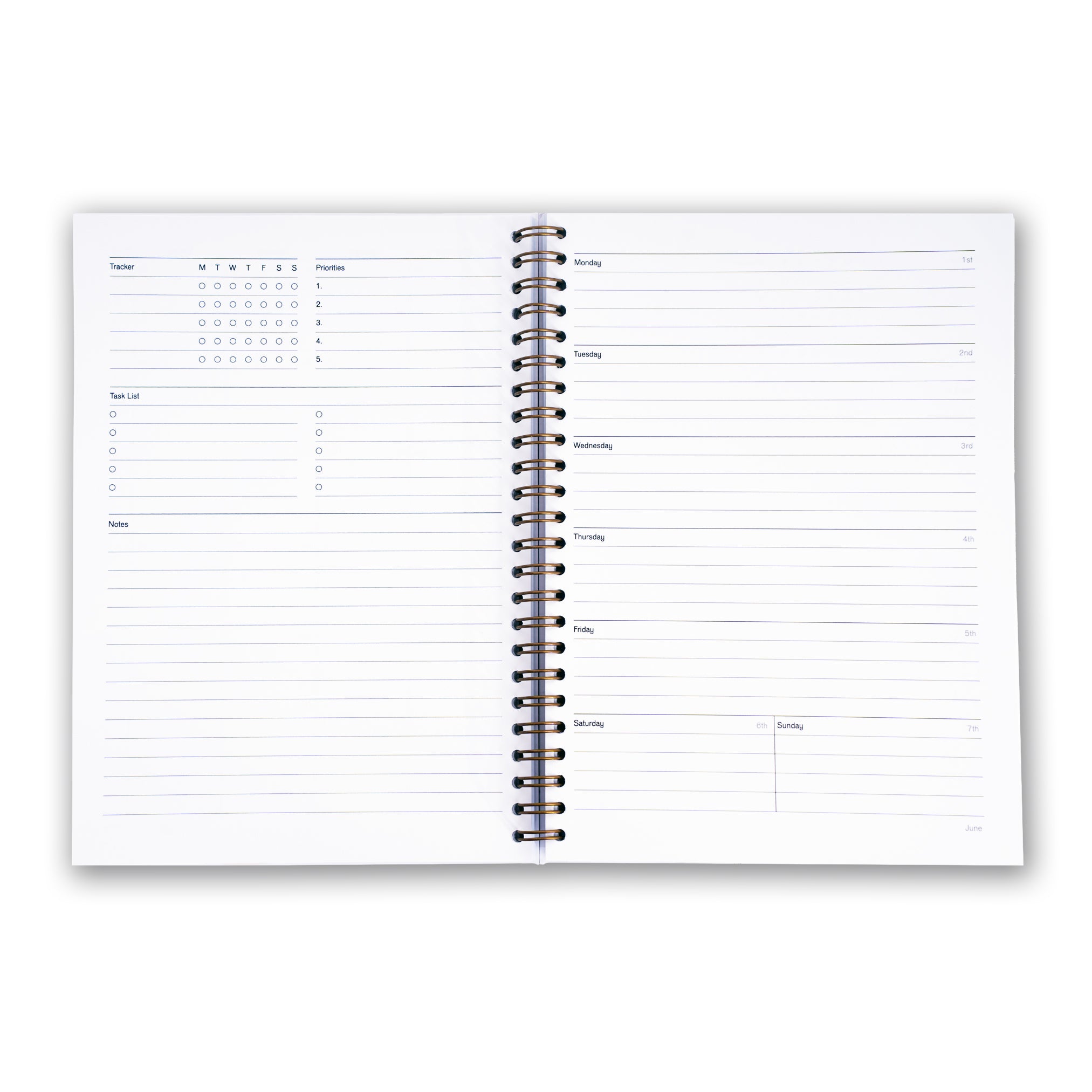 inside details of a 2026 notebook planner. weekly layout