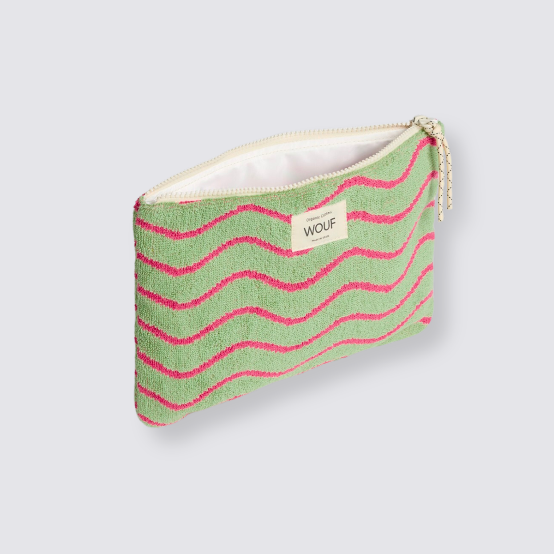 green and pink pouch