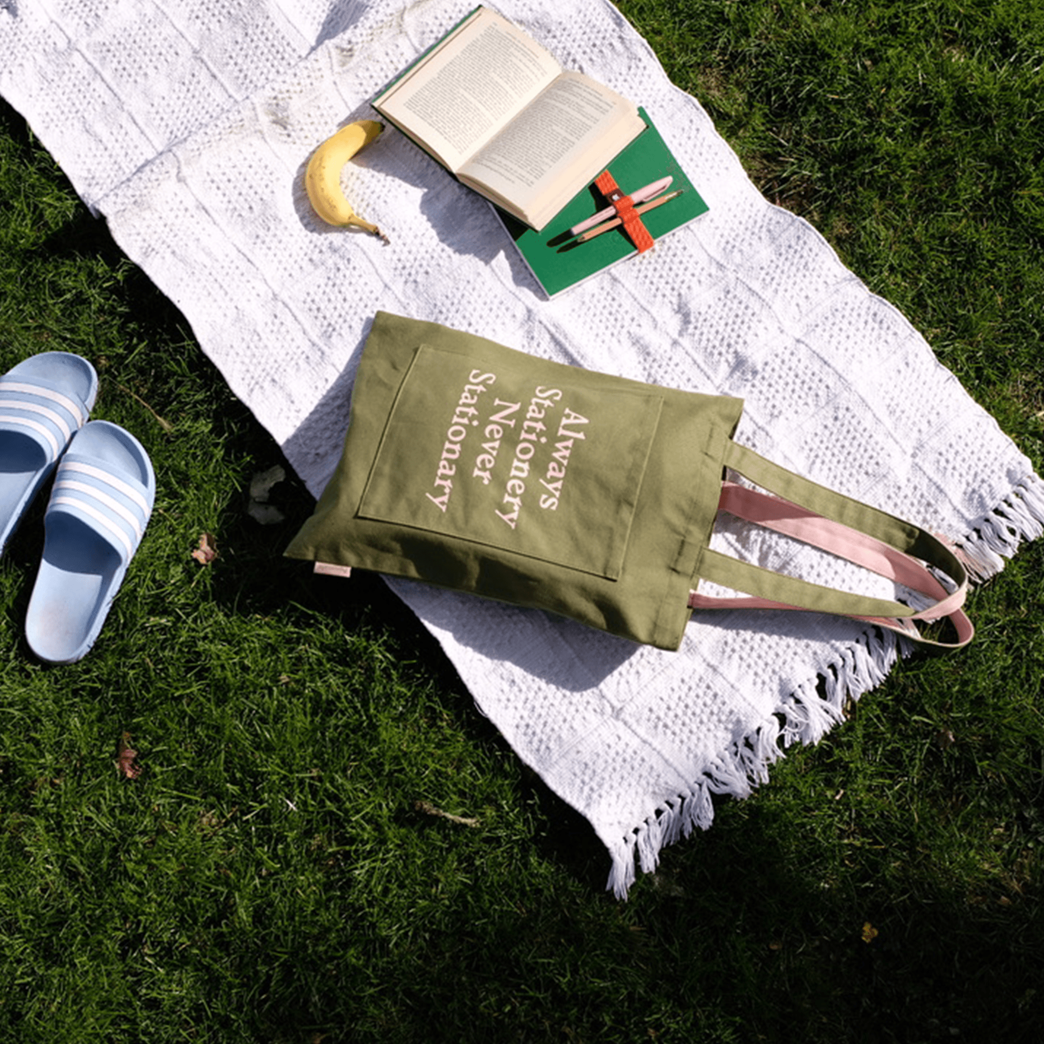 pink and green tote bag