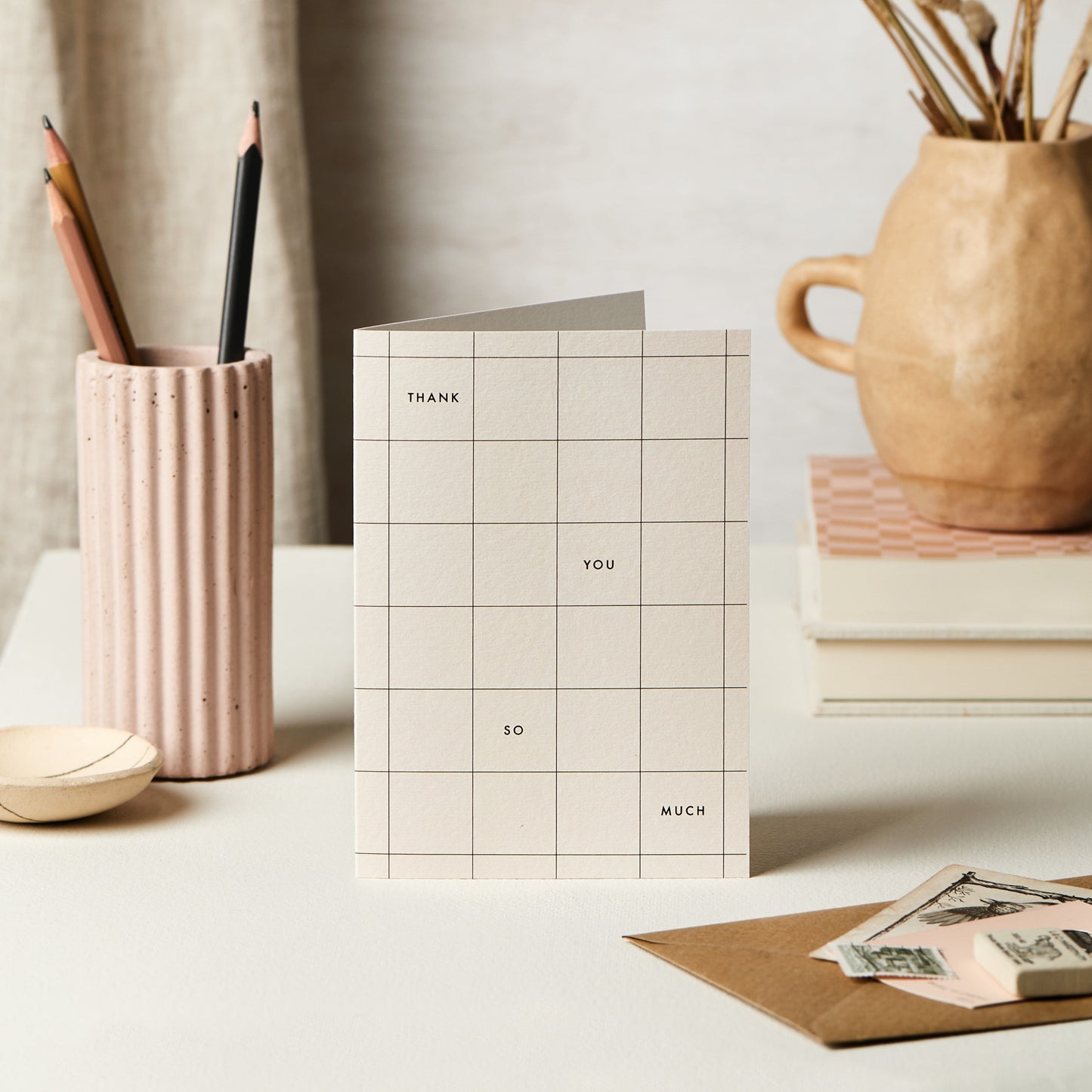 Ivory grid thank you card Katie leamon