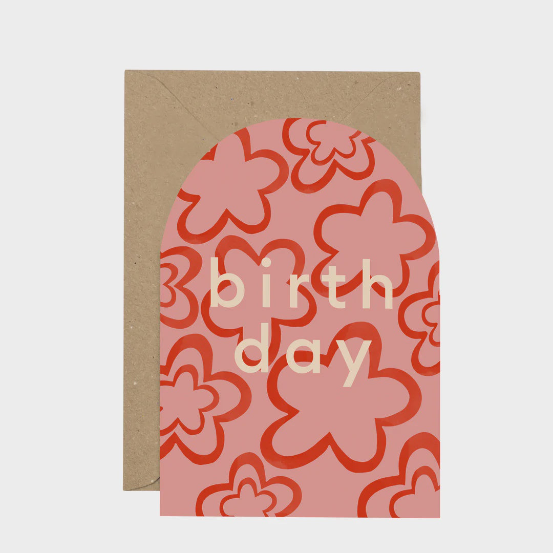 Pink Flower Print Arched Birthday Card