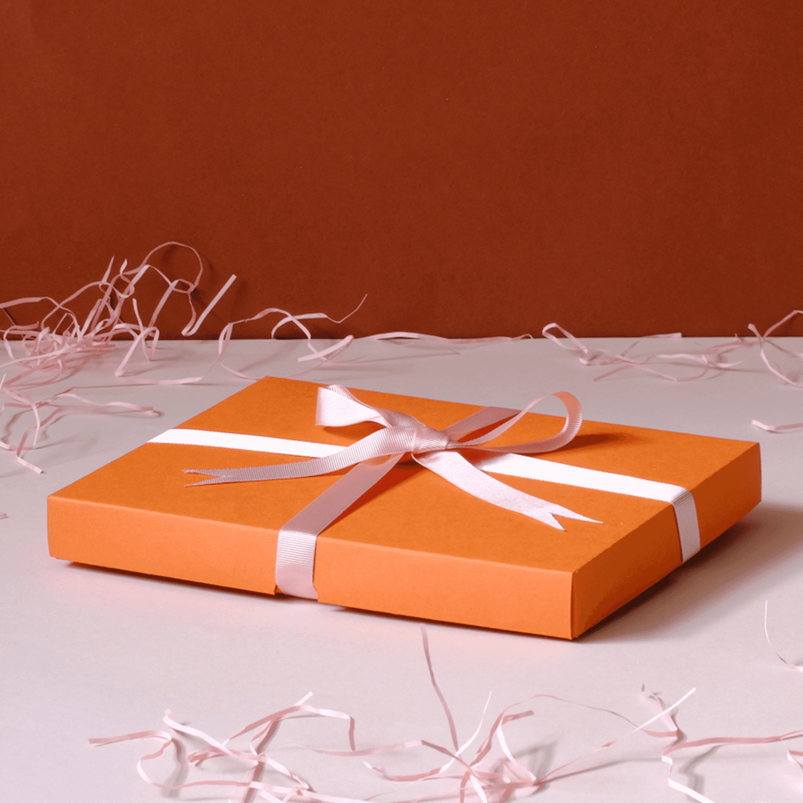 Orange Gift box Pink Ribbon