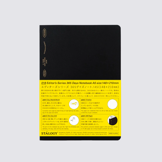 365 Days Grid Notebook - A5 / Black