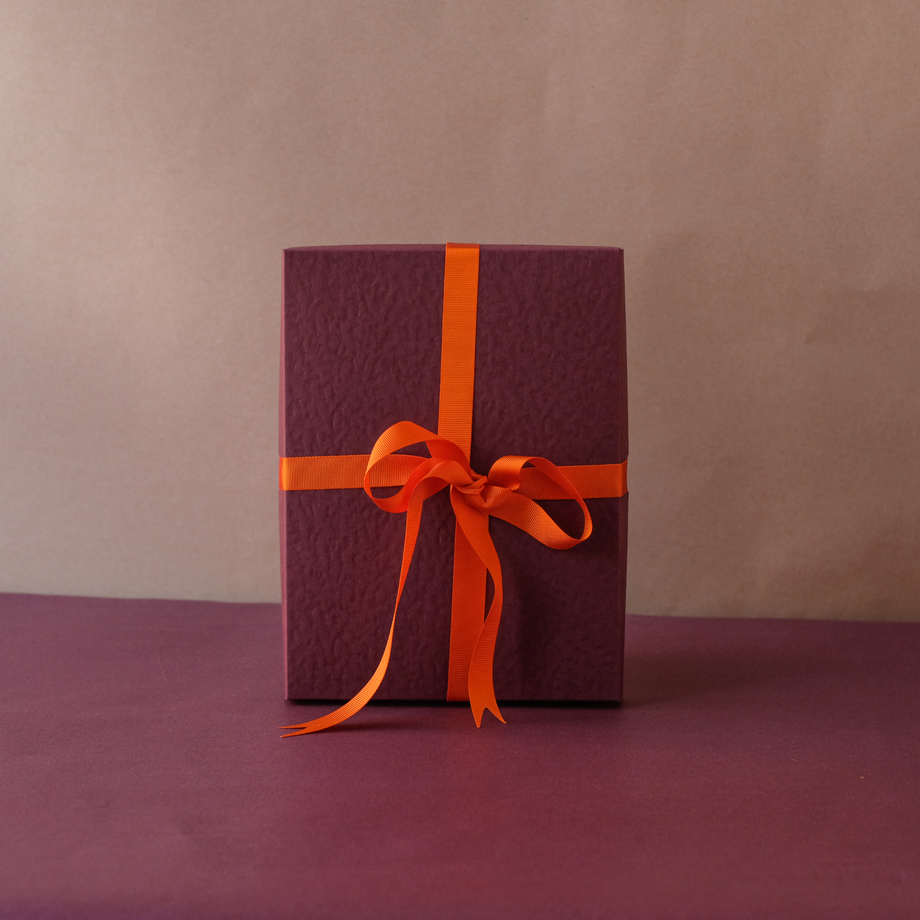 Small Gift Box - Burgundy with Orange Ribbon